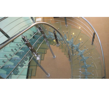 Cầu thang vách kính tay vịn Inox CTK - I002