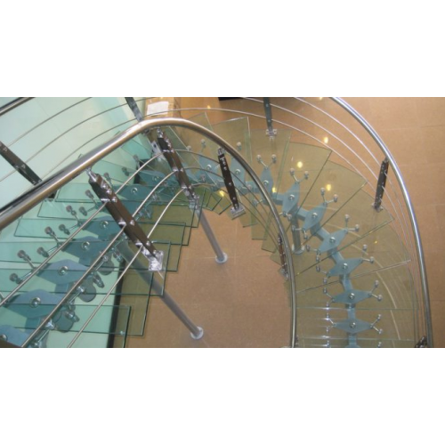Cầu thang vách kính tay vịn Inox CTK - I002